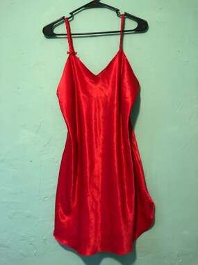 Jennifer Moore Red Satin Chemise Slip Nightgown M